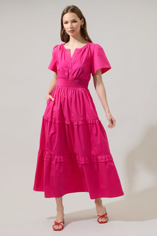 Sugarlips Fabia Palmer Poplin Tiered Maxi Dress
