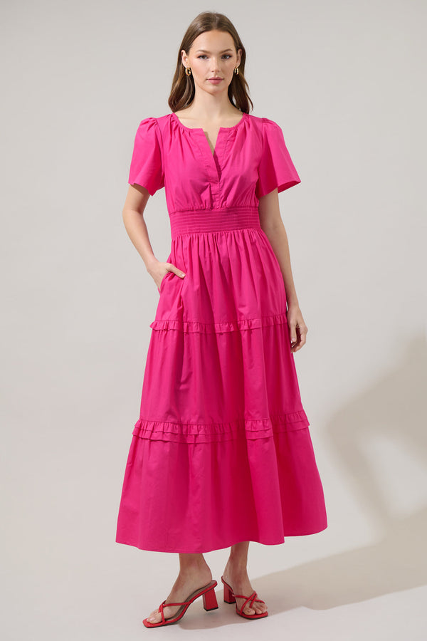 sugarlips Fabia Palmer Poplin Tiered Maxi Dress