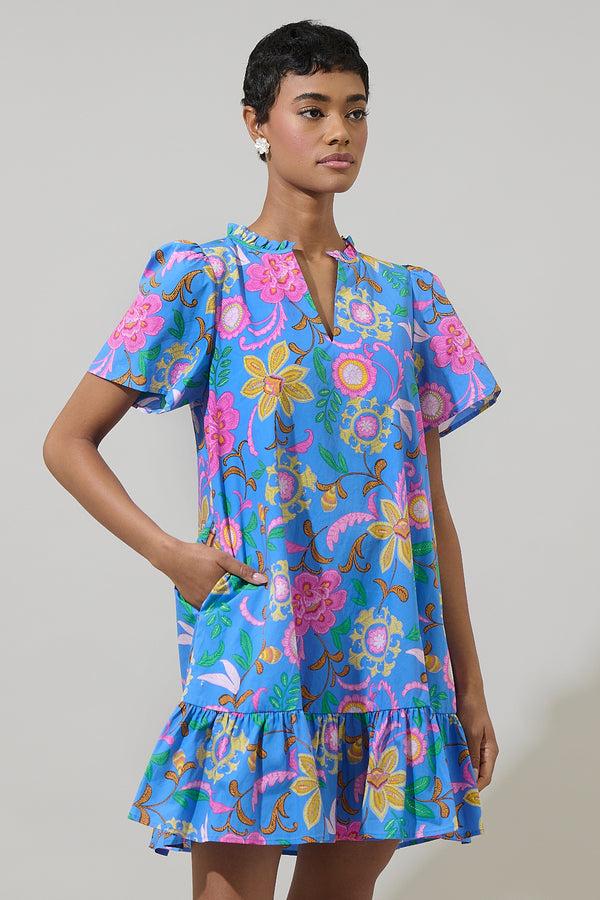 Sugarlips Faro Floral Celeste Mini Dress