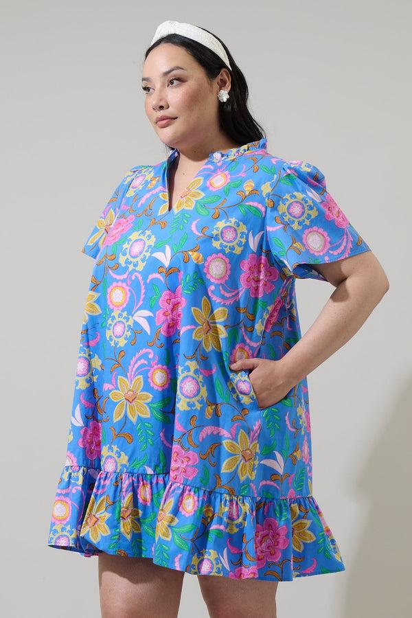 Sugarlips Faro Floral Celeste Mini Dress Curve
