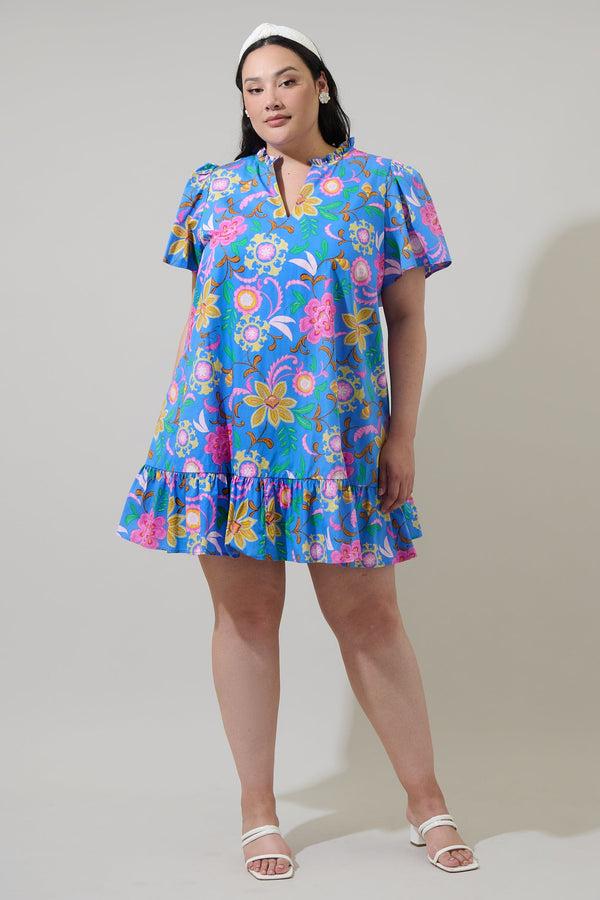 Sugarlips Faro Floral Celeste Mini Dress Curve