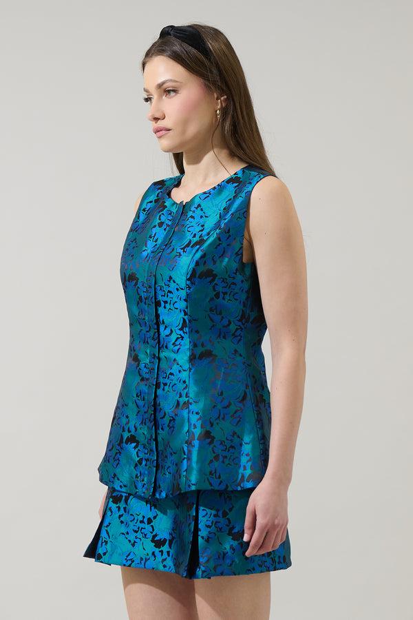 Sugarlips Farrah Jacquard Maize Sleeveless Top