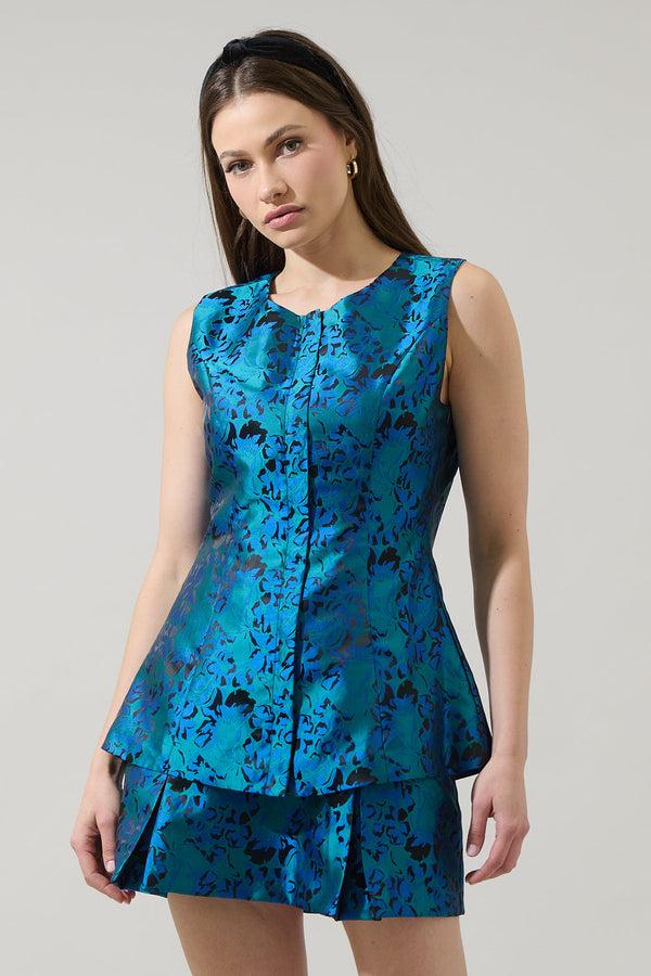 sugarlips Farrah Jacquard Maize Sleeveless Top