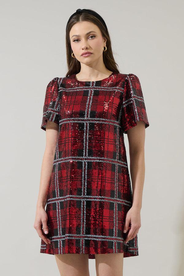 Sugarlips Fedra Sequin Plaid Mini Dress