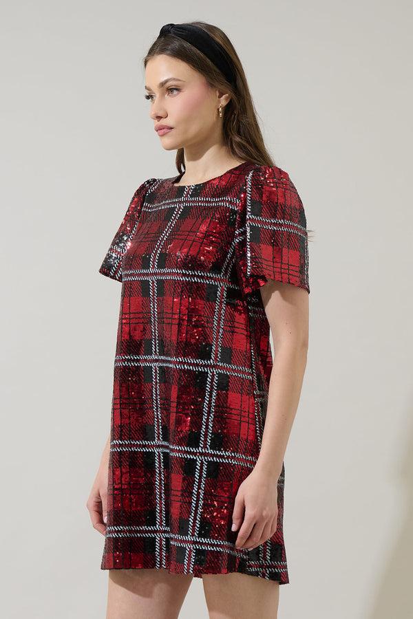 Sugarlips Fedra Sequin Plaid Mini Dress