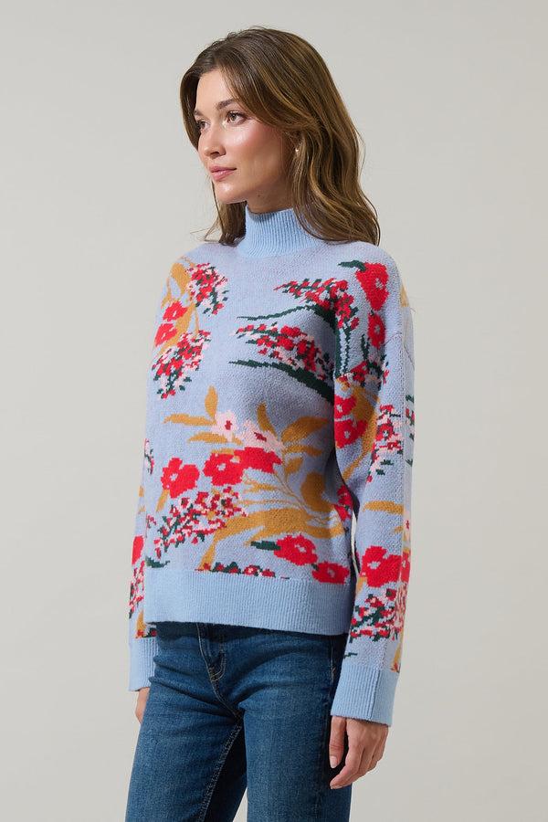 Sugarlips Fifi Floral Mock Neck Sweater