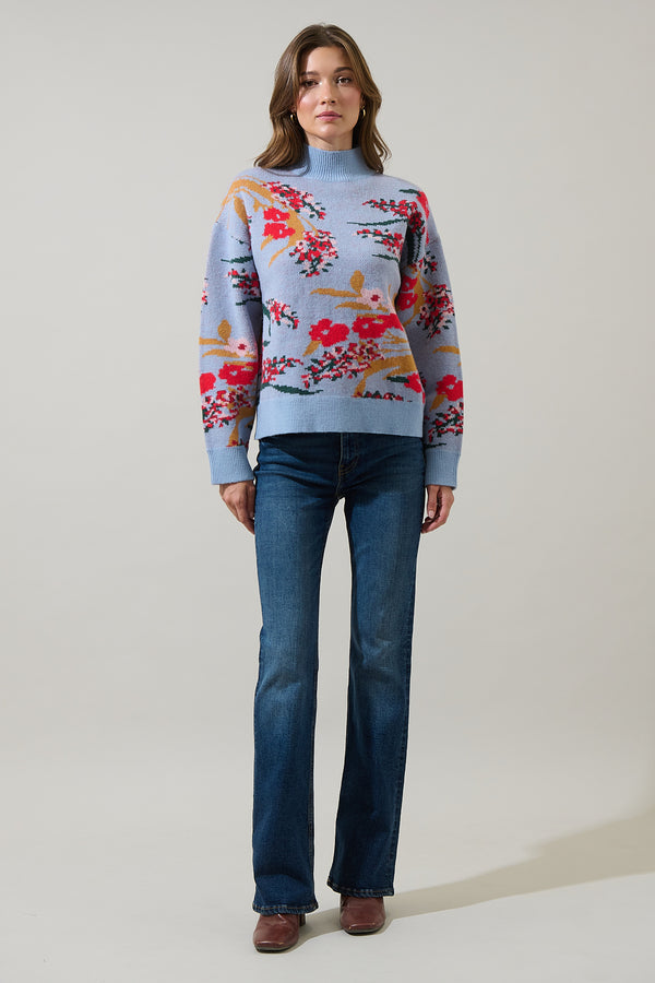 Sugarlips Fifi Floral Mock Neck Sweater