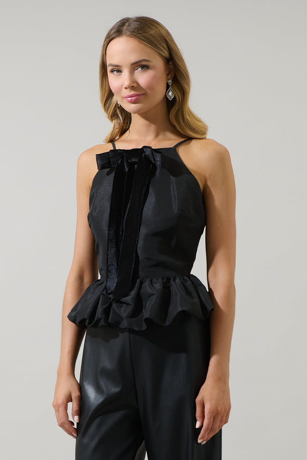 Sugarlips Finda Velvet Bow Peplum Top