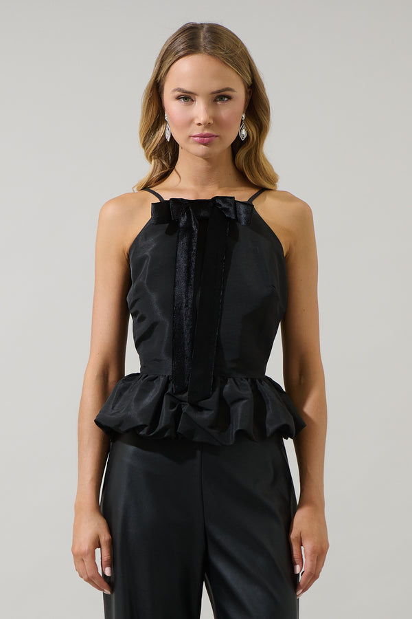 sugarlips Finda Velvet Bow Peplum Top