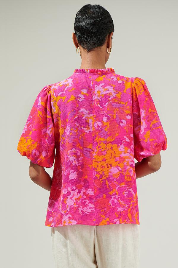 Sugarlips Flirty Floral Split Neck Blouse