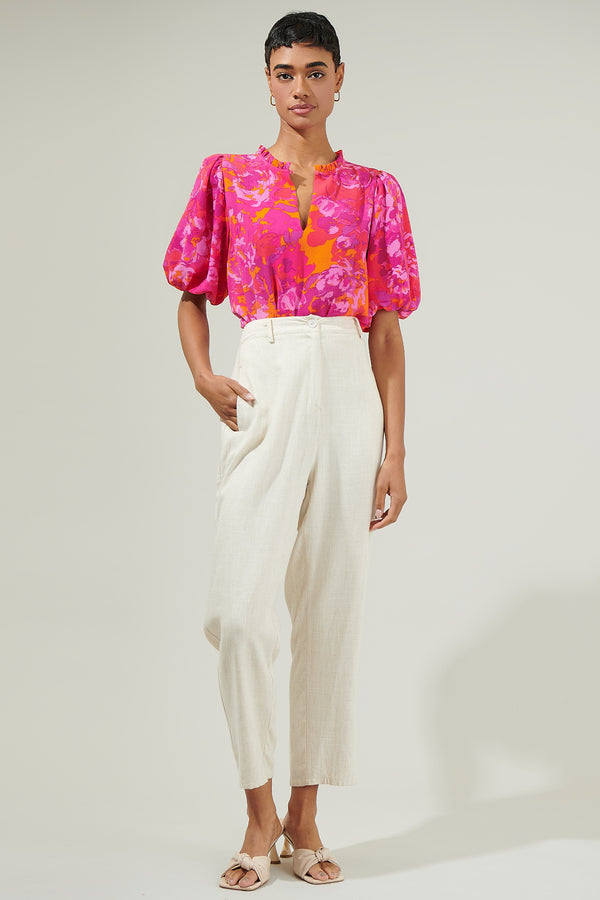 Sugarlips Flirty Floral Split Neck Blouse