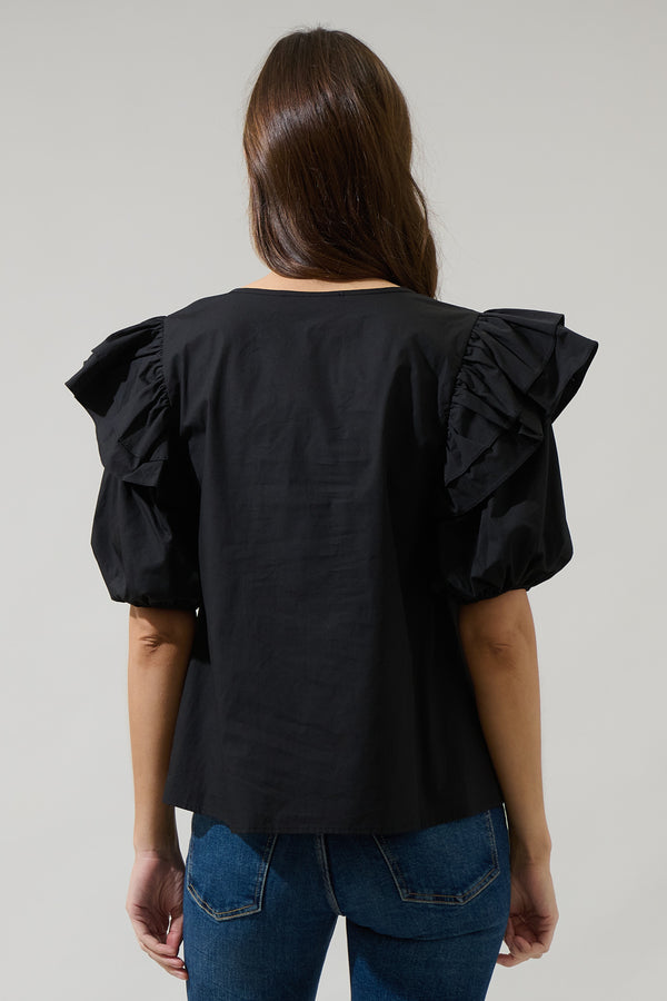 Sugarlips Flores Poplin Ruffle Short Sleeve Top