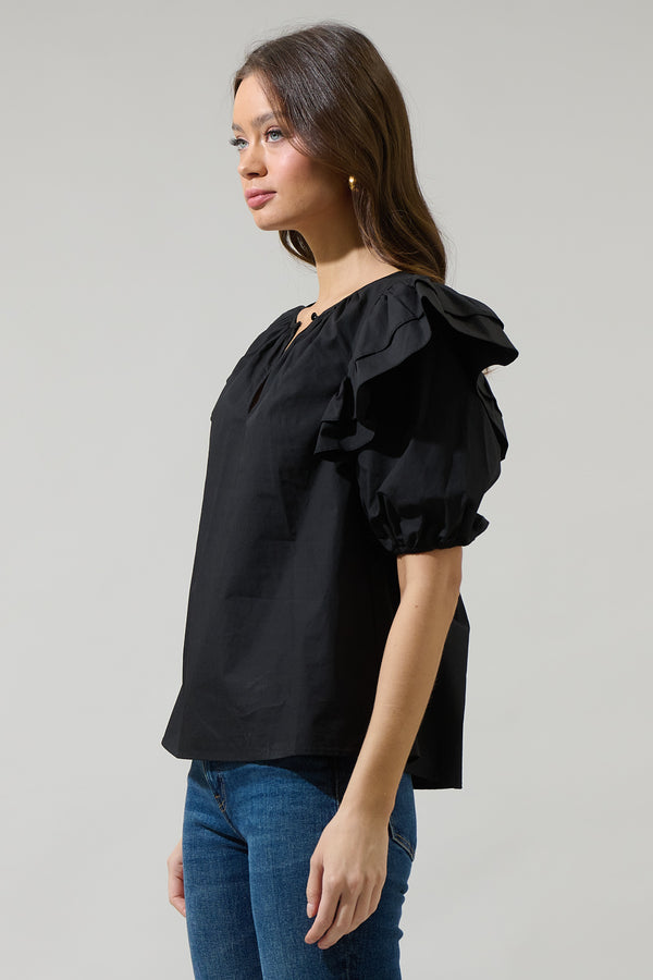 Sugarlips Flores Poplin Ruffle Short Sleeve Top