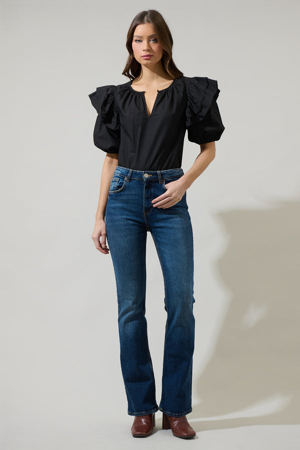 Sugarlips Flores Poplin Ruffle Short Sleeve Top