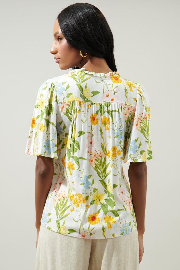Sugarlips Free To Be Ruffle Split Neck Dupont Top