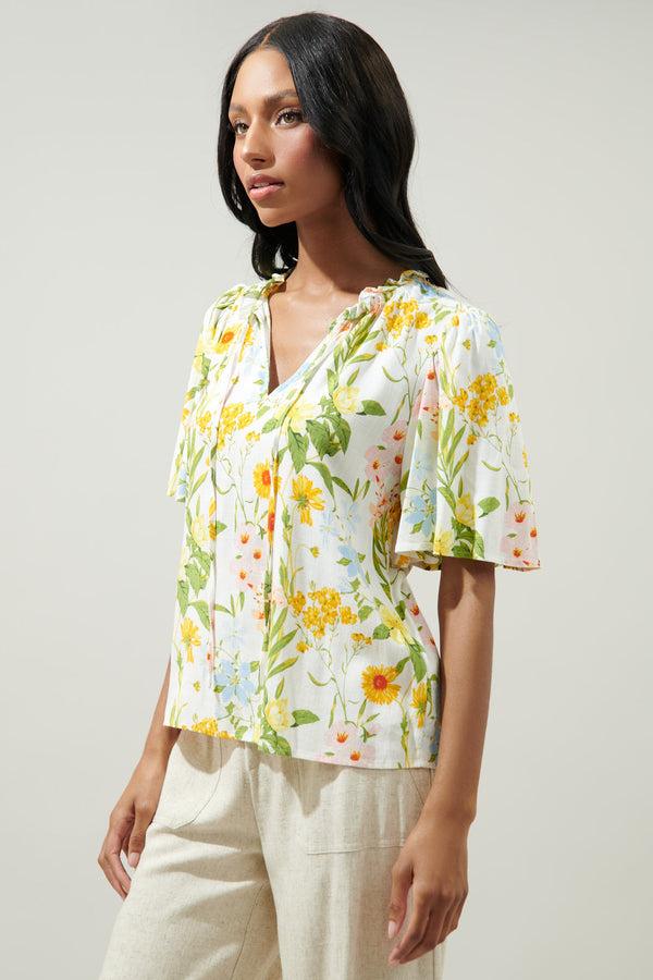 Sugarlips Free To Be Ruffle Split Neck Dupont Top