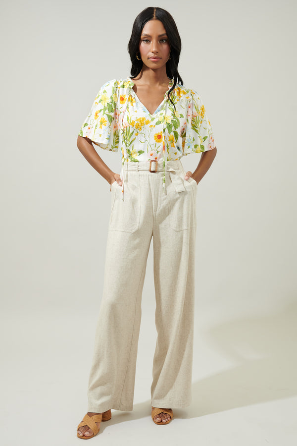 Sugarlips Free To Be Ruffle Split Neck Dupont Top