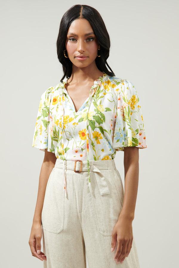 sugarlips Free to Be Ruffle Split Neck Dupont Top