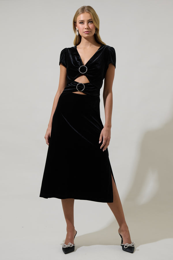 sugarlips Fridley Velvet Cut Out Midi Dress