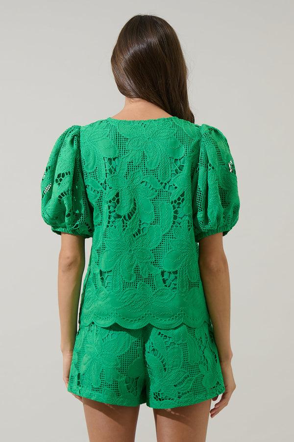 Sugarlips Friona Eyelet Puff Sleeve Top