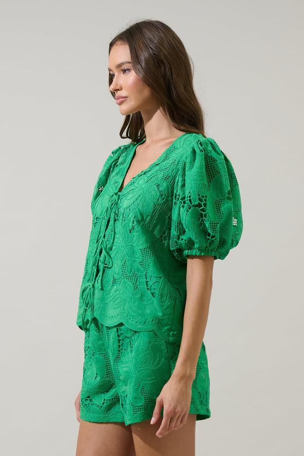Sugarlips Friona Eyelet Puff Sleeve Top