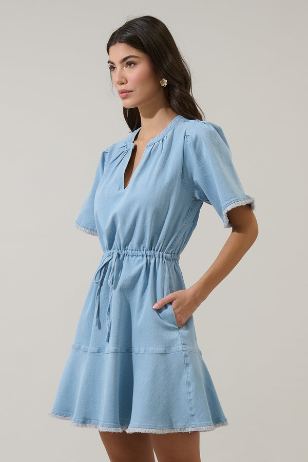 Sugarlips Gabriella Denim Fray Mini Dress