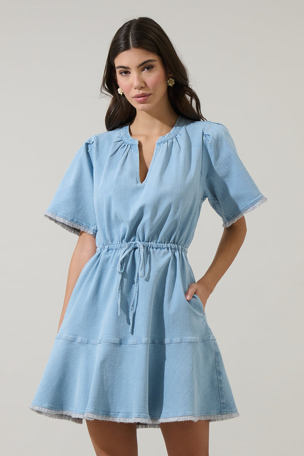 sugarlips Gabriella Denim Fray Mini Dress