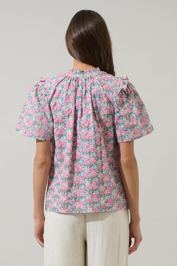 Sugarlips Gemalee Eyelet Mei Split Neck Top