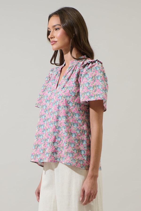 Sugarlips Gemalee Eyelet Mei Split Neck Top