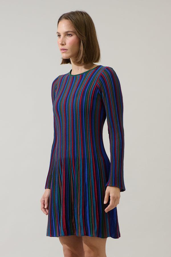 Sugarlips Genesis Rainbow Stripe Knit Mini Dress