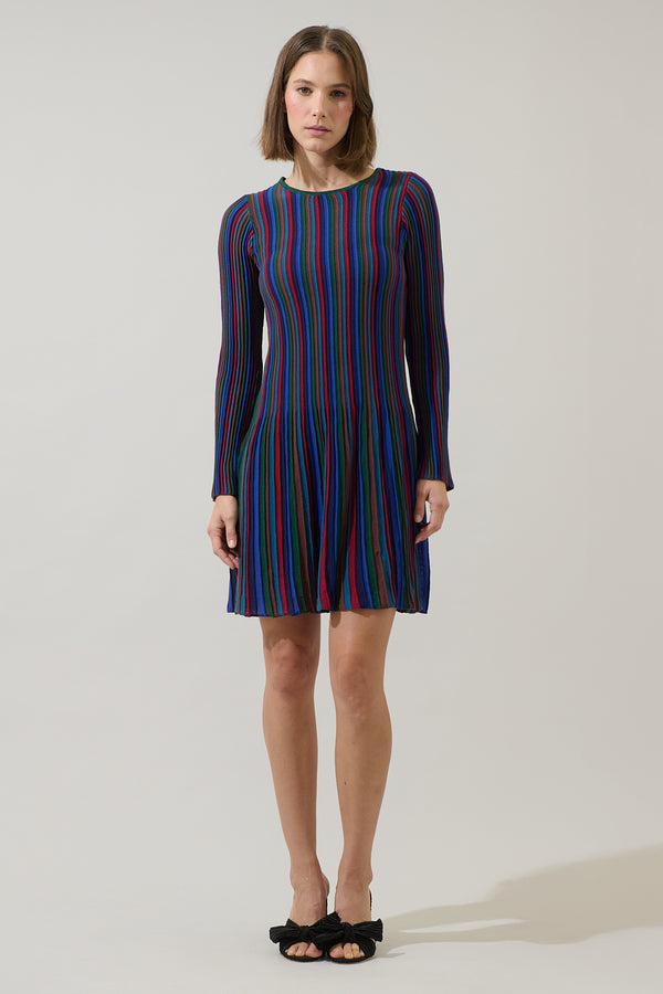 Sugarlips Genesis Rainbow Stripe Knit Mini Dress