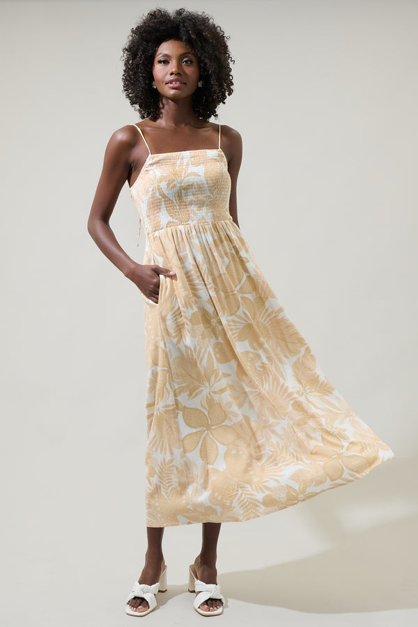 sugarlips Geneva Floral Tell Smocked Midi Dress