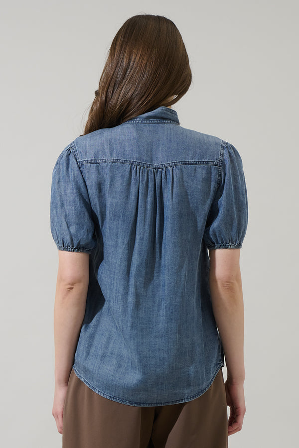 Sugarlips Georgina Chambray Button Front Bow Top