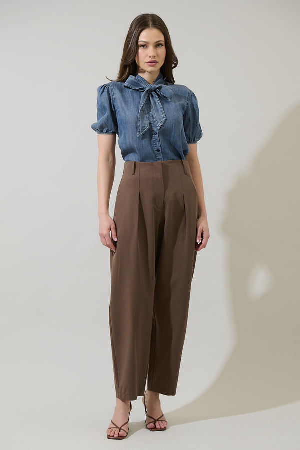 Sugarlips Georgina Chambray Button Front Bow Top