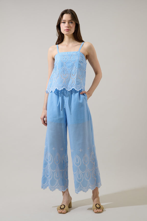 Sugarlips Geyser Striped Eyelet Wide Leg Pants
