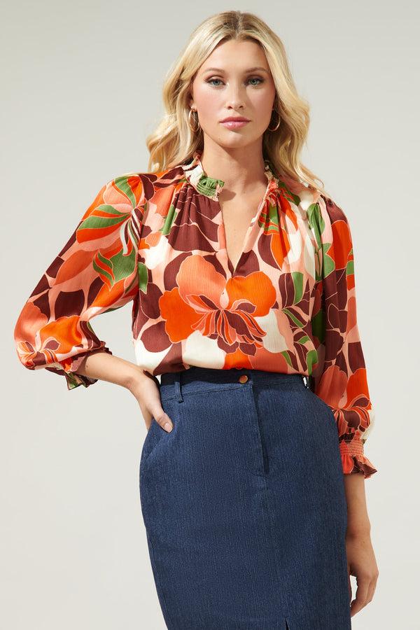 Sugarlips Gilda Rodeo Split Neck Satin Blouse