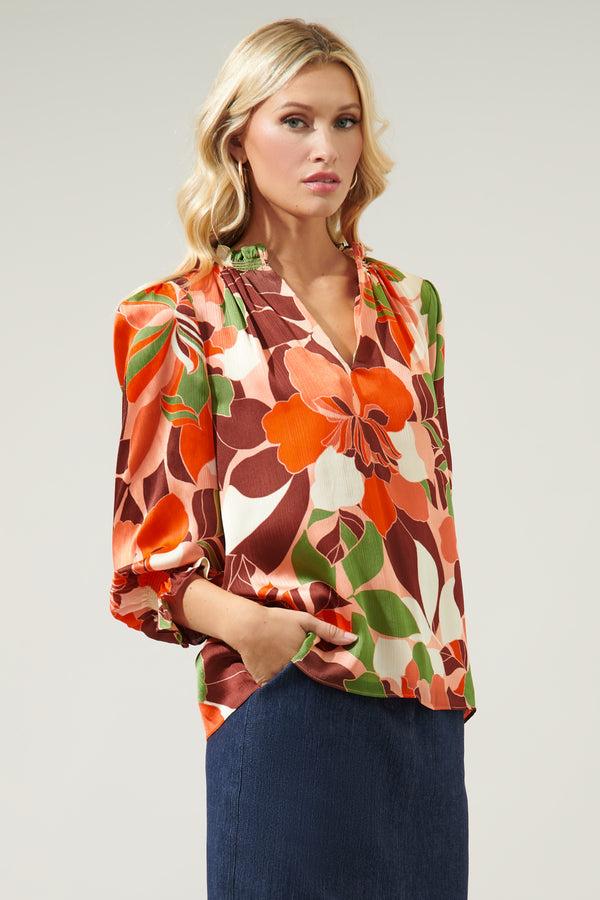 Sugarlips Gilda Rodeo Split Neck Satin Blouse