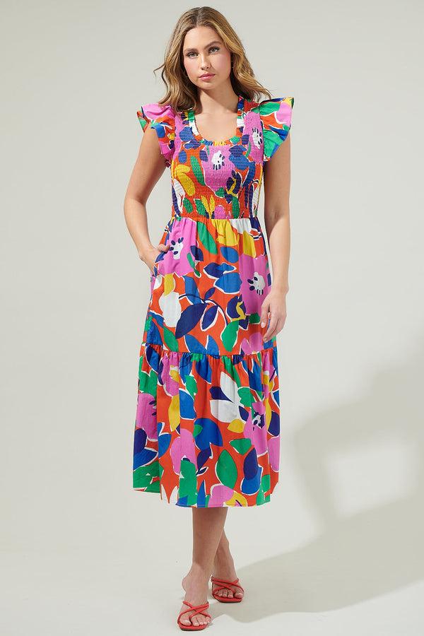 sugarlips Giza Glare Smock Tiered Midi Dress