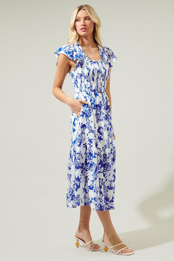 Sugarlips Giza Glare Smocked Tiered Midi Dress