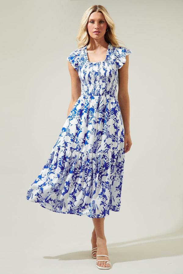 sugarlips Giza Glare Smocked Tiered Midi Dress