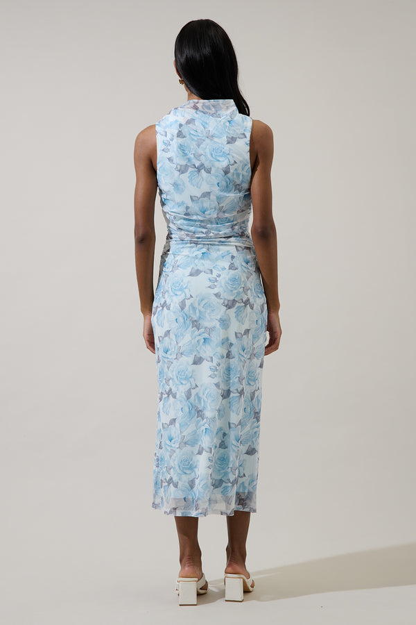 Sugarlips Glacier Floral Ruched Midi Dress