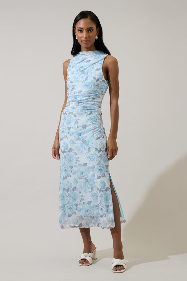 sugarlips Glacier Floral Ruched Midi Dress