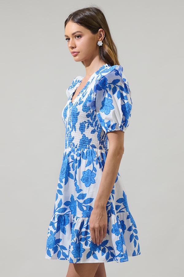 Sugarlips Glantis Floral Leones Smocked Mini Dress