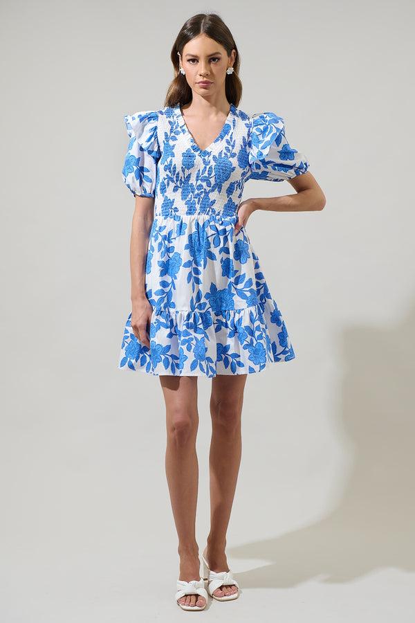 Sugarlips Glantis Floral Leones Smocked Mini Dress