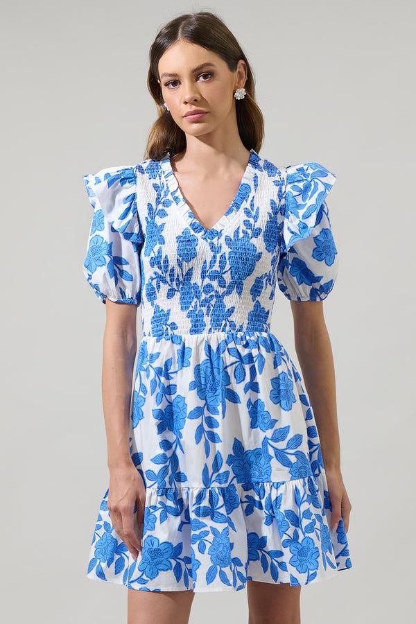 sugarlips Glantis Floral Leones Smocked Mini Dress
