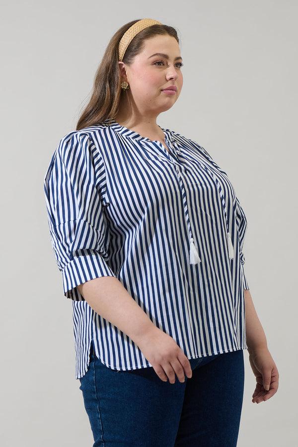 Sugarlips Glenda Stripe Irina Split Neck Top Curve
