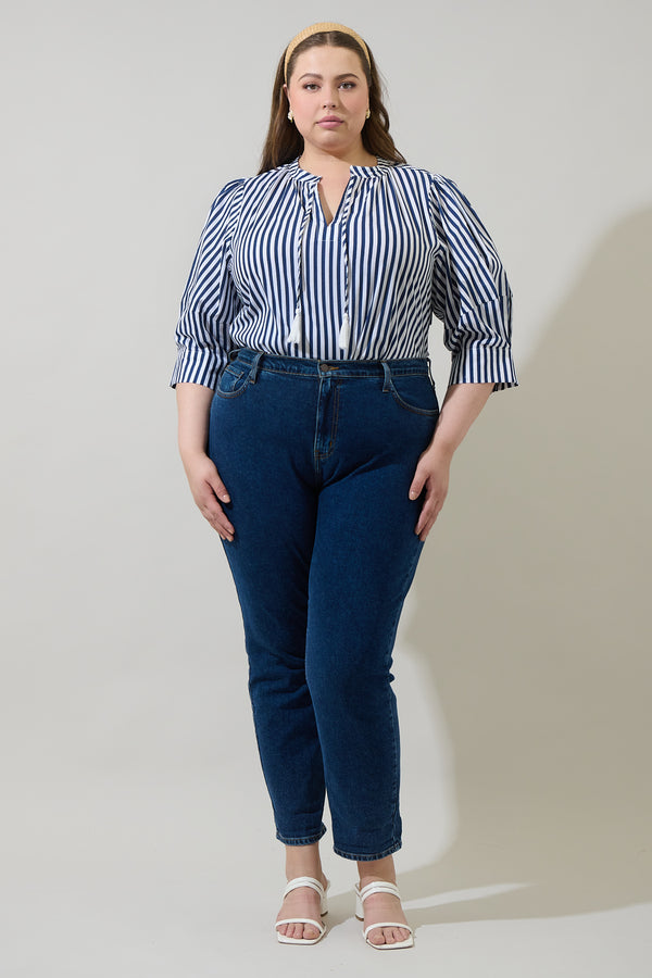 Sugarlips Glenda Stripe Irina Split Neck Top Curve