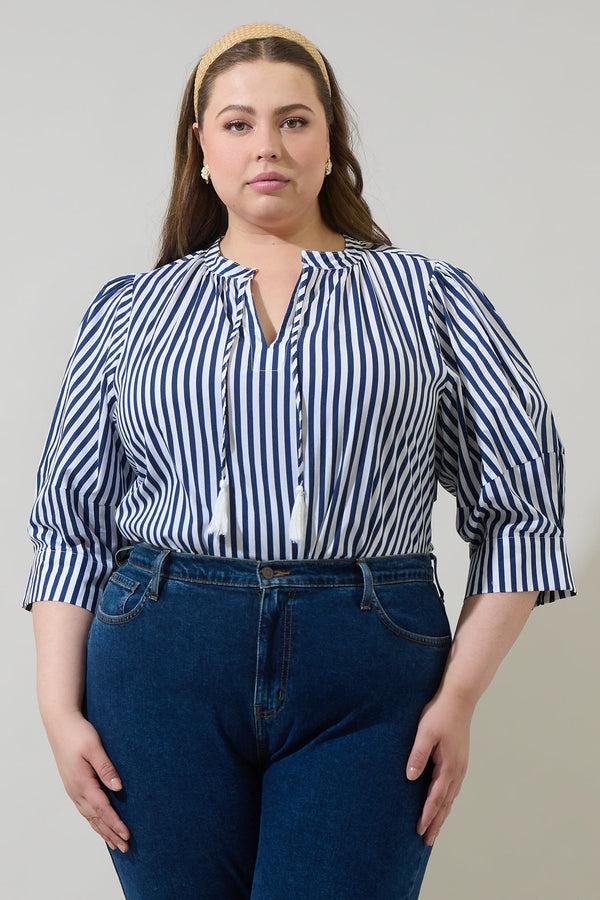 sugarlips Glenda Stripe Irina Split Neck Top Curve