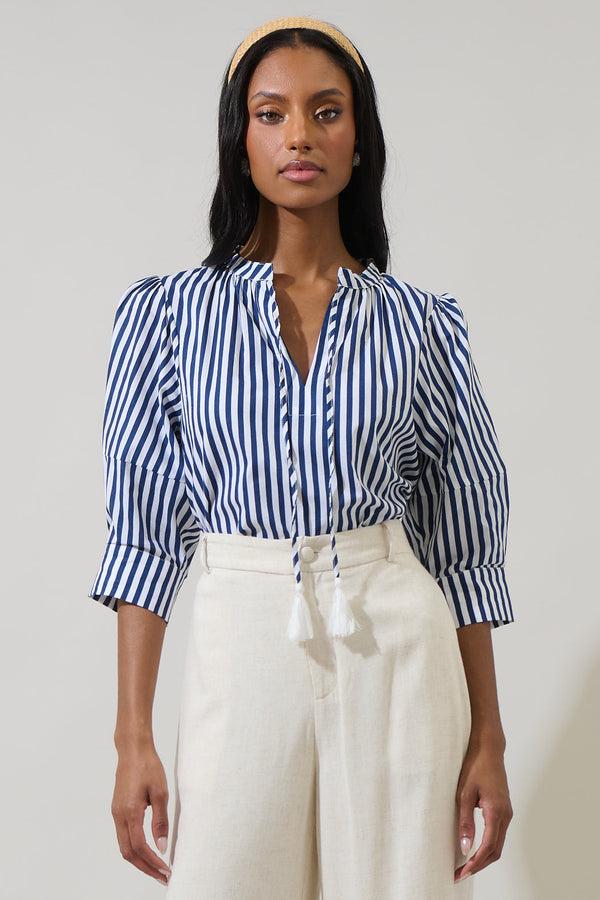 sugarlips Glenda Stripe Irina Split Neck Top