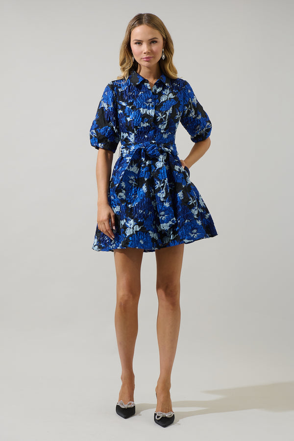 Sugarlips Glenna Jacquard Button Down Mini Dress